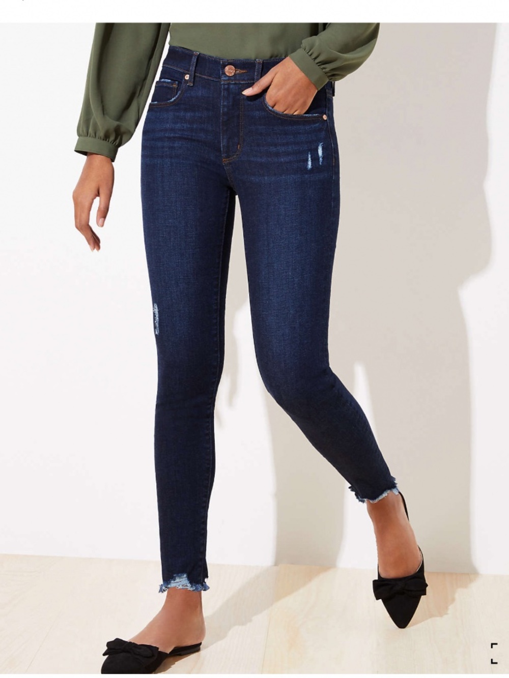LOFT Curvy Destructed Chewed Hem Skinny Jeans In Staple Dark Indigo Wash